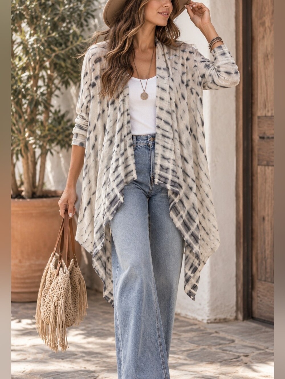 Eileen Fisher Tie-Dye Drape Front Women's Cardigan size L